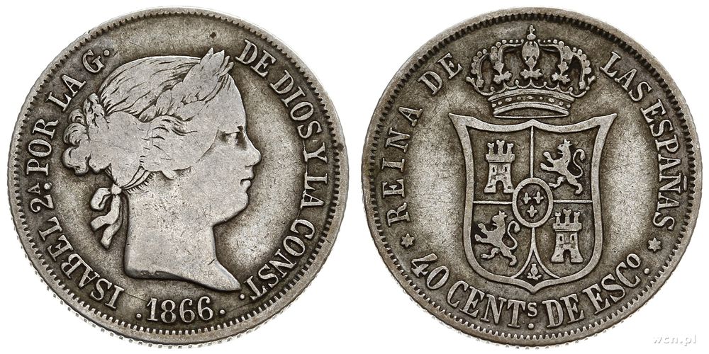 Hiszpania, 40 centymów (Céntimos), 1866