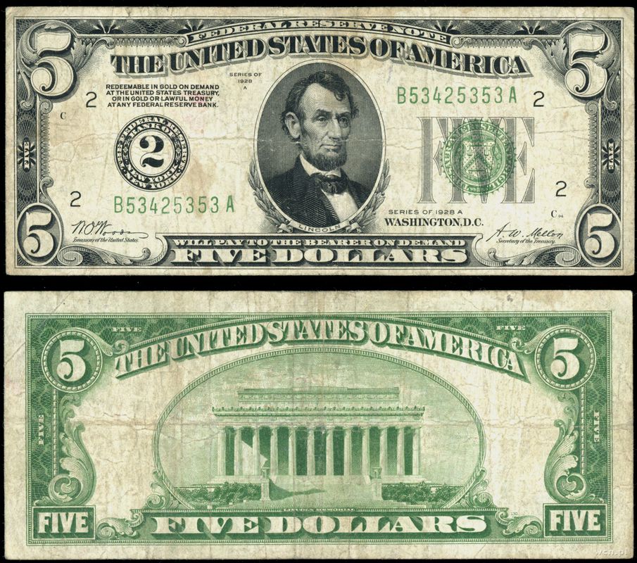 USA, 5 dolarów, 1928 A