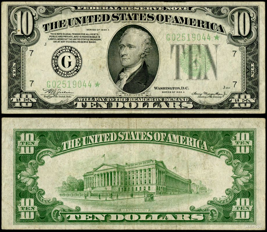 10 dolarów, 1934 A, USA - Warszawskie Centrum Numizmatyczne - Ile To 10 Dolarów Na Zł