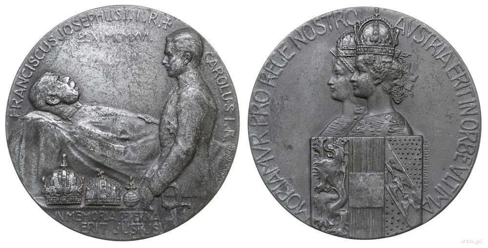 Austria, cesarz Franciszek Józef I, medal sygnowany Weinberger z 1916 roku, wybity ..