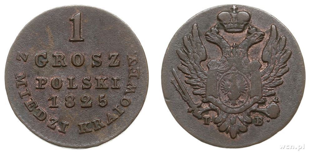 Polska, 1 grosz polski z miedzi krajowej, 1825