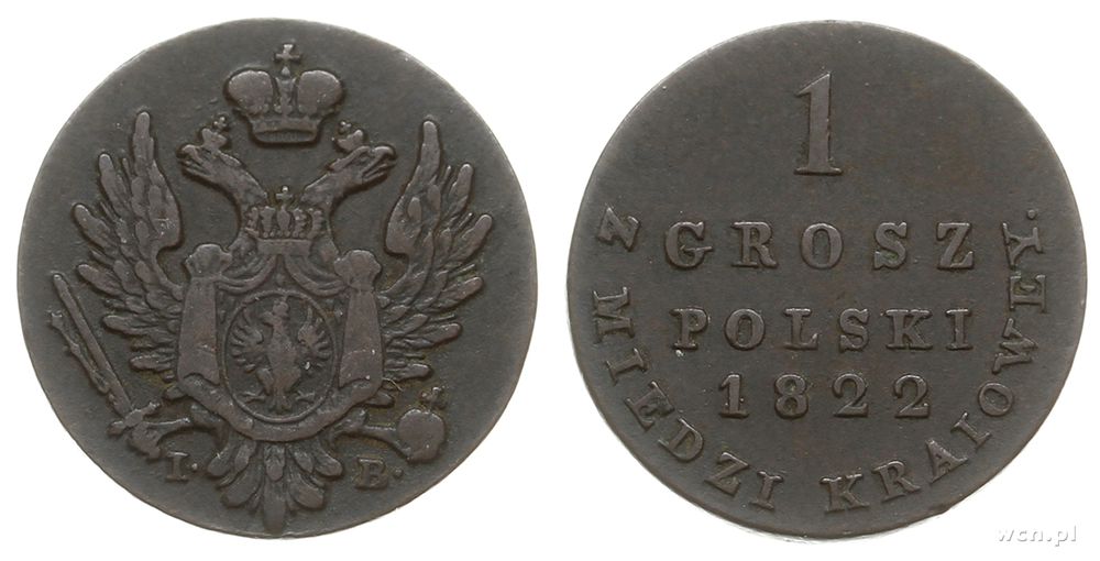 Polska, 1 grosz polski z miedzi krajowej, 1822 / I.B.