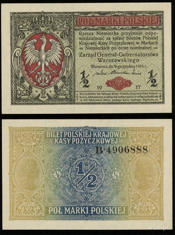 Polska, 1/2 marki polskiej, 9.12.1916