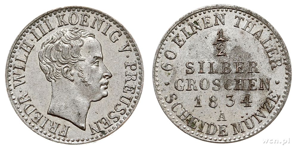 Niemcy, 1/2 silber groschen (srebrnego grosza), 1834/A