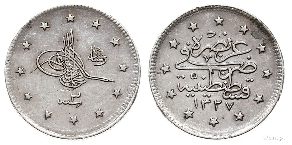 Turcja, 2 kurus, 1909 (1327//1 AH)