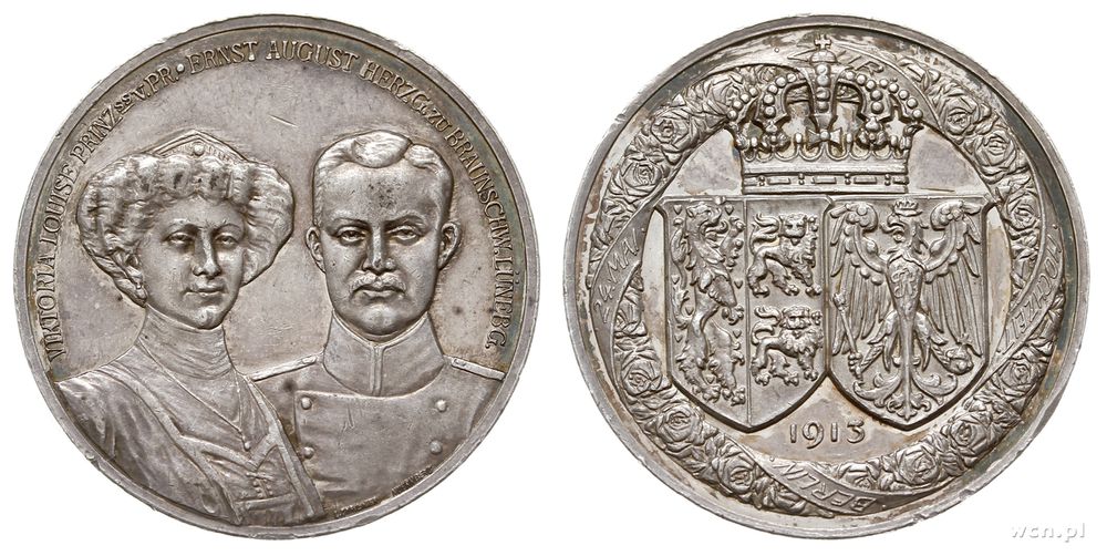 Niemcy, medal z 1913 r. autorstwa H Krystiana Lauera z okazji ślubu księcia z Wiktorią Luizą księżną pruską