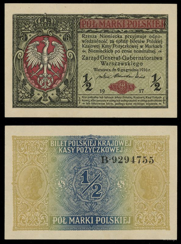 Polska, 1/2 marki polskiej, 9.12.1916