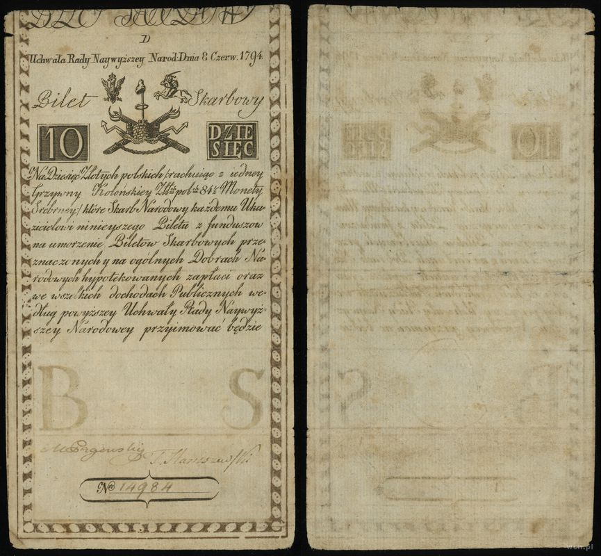 Polska, 10 złotych polskich, 8.06.1794