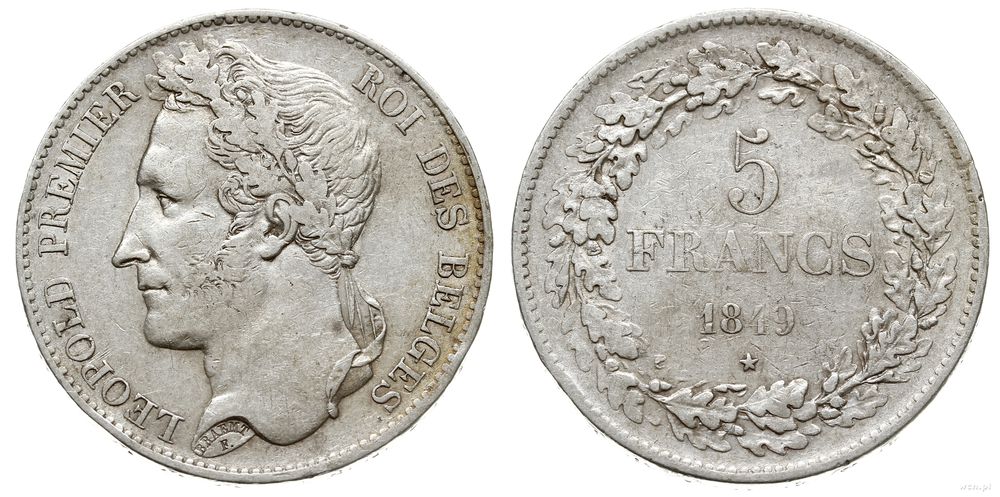 Belgia, 5 franków, 1849