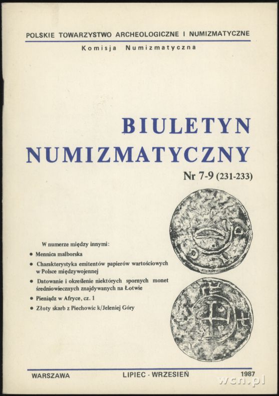czasopisma, Biuletyn Numizmatyczny, zeszyty nr 7-9/1987 (231-233)