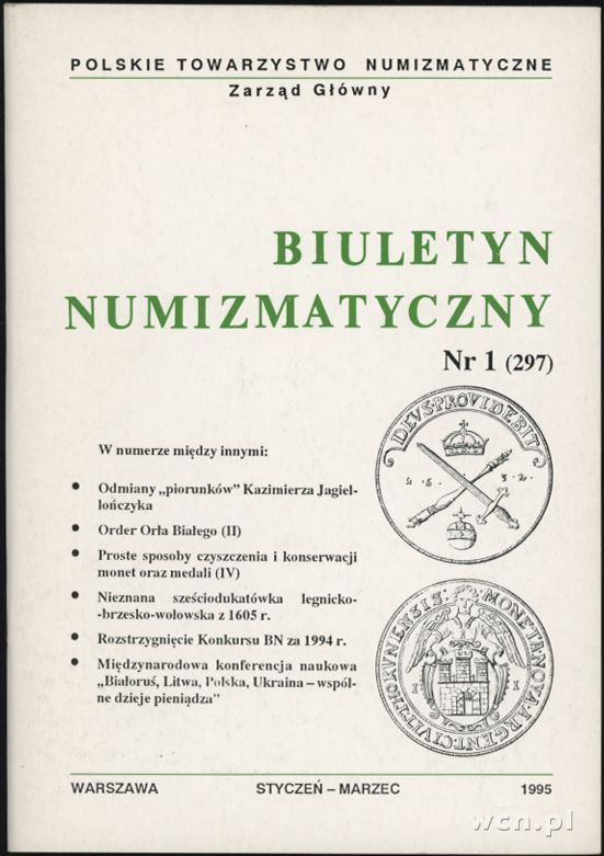 Biuletyn Numizmatyczny, zeszyt nr 1/1995 (297)