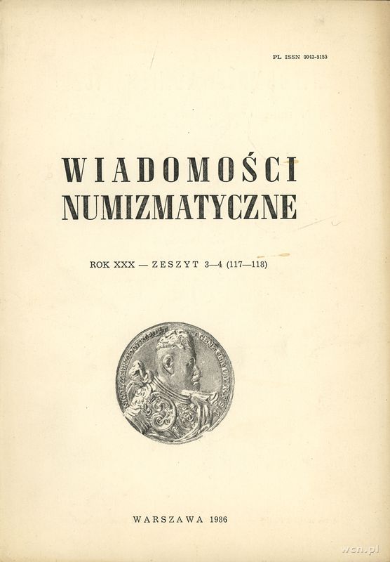 czasopisma, Wiadomości Numizmatyczne, rok XXX, zeszyt 3-4 (117-118), Warszawa 1986