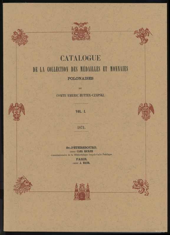 wydawnictwa polskie, Hutten-Czapski - Catalogue de la Collection des Medailles et Monnaies Polo..