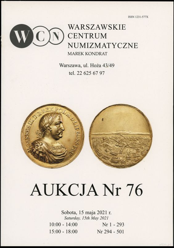 literatura numizmatyczna, Katalog aukcji WCN nr 76, Warszawa 15.05.2021, ISSN 1231-577X