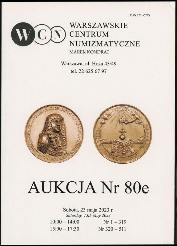 literatura numizmatyczna, Katalog aukcji WCN nr 80e, Warszawa 23.05.2023, ISSN 1231-577X