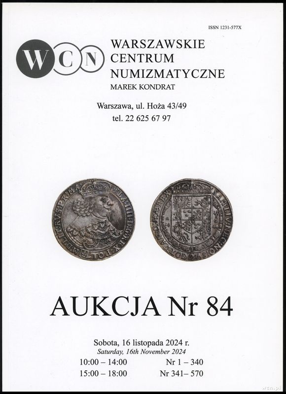 literatura numizmatyczna, Katalog aukcji WCN nr 84, Warszawa 16.11.2024, ISSN 1231-577X