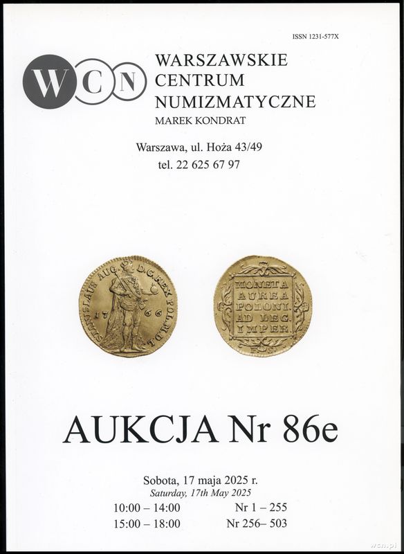 literatura numizmatyczna, Katalog aukcji WCN nr 86e, Warszawa 17.05.2025, ISSN 1231-577X