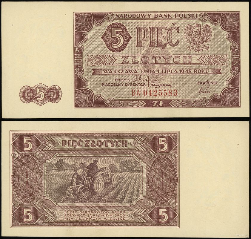 Polska, 5 złotych, 1.07.1948
