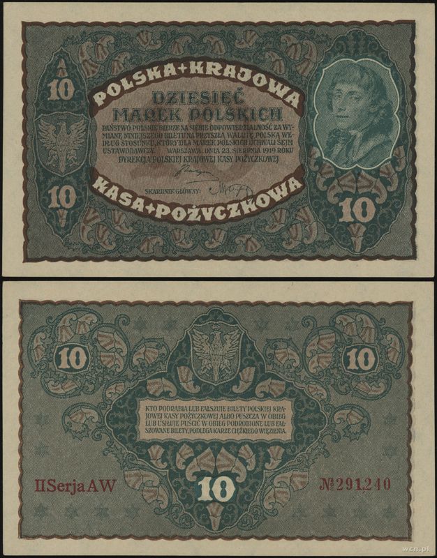 Polska, 10 marek polskich, 23.08.1919