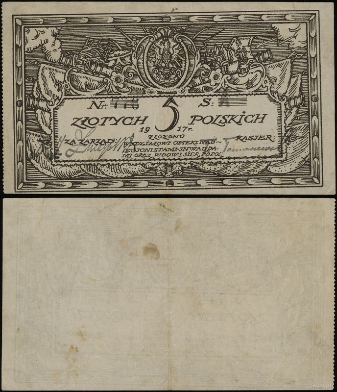 Polska, bon na 5 złotych polskich, 1917