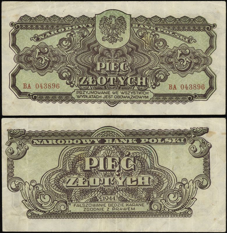 Polska, 5 złotych, 1944