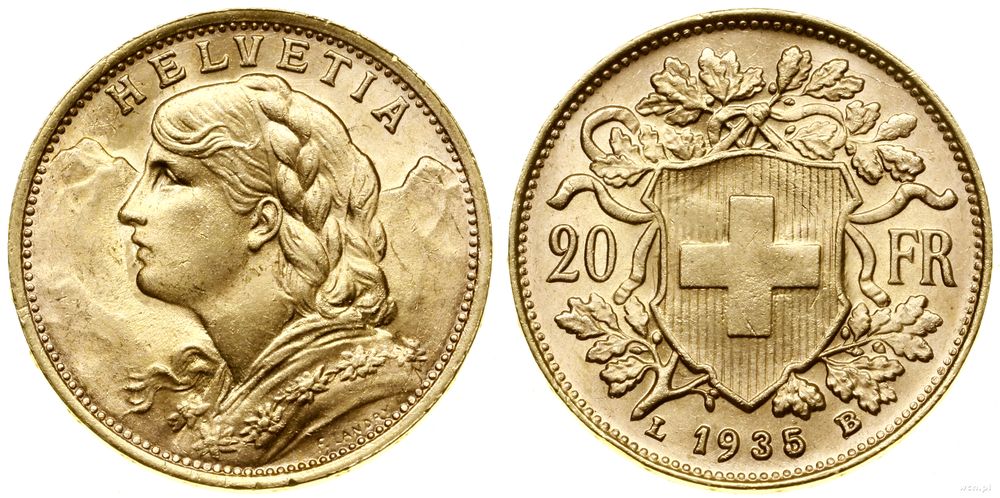 Szwajcaria, 20 franków, 1935 L-B