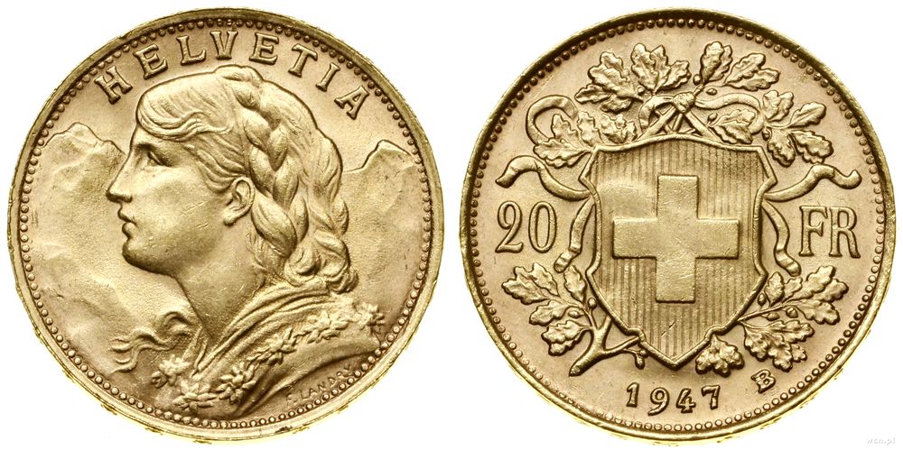 Szwajcaria, 20 franków, 1947 B