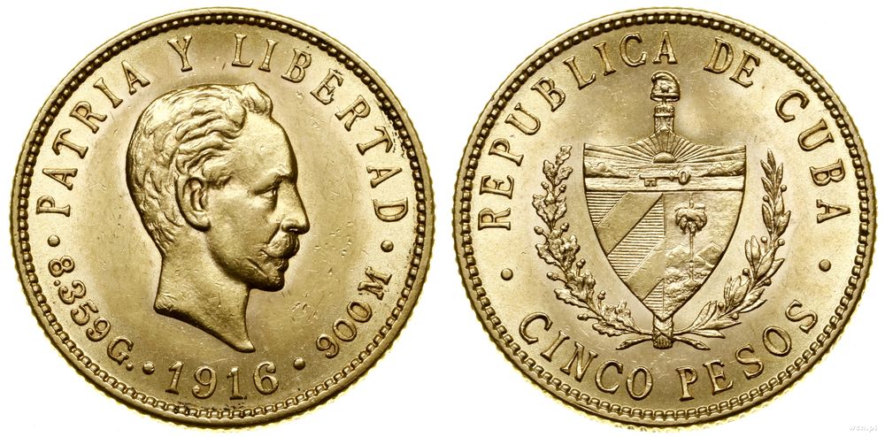 Kuba, 5 peso, 1916