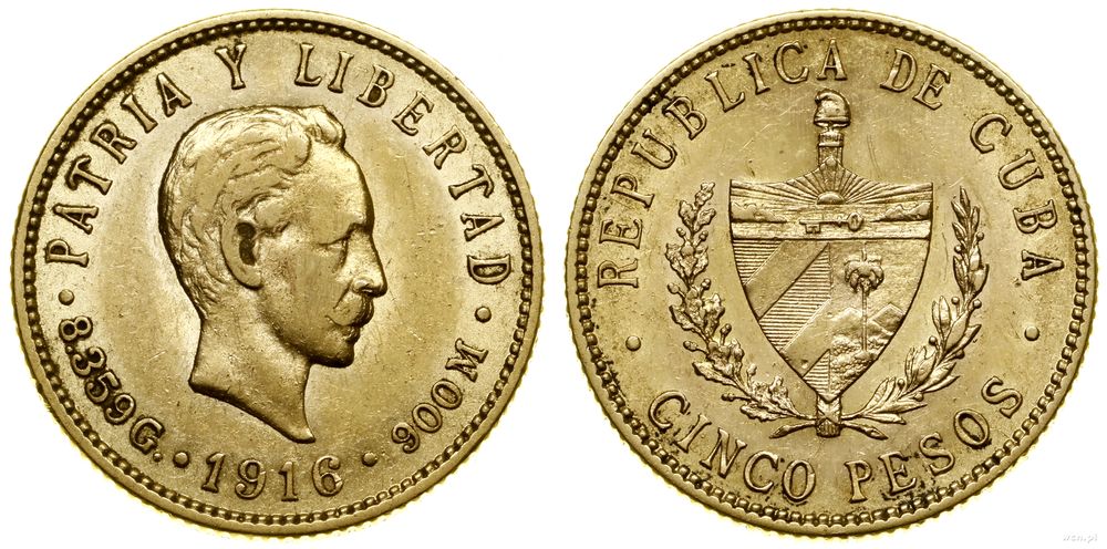 Kuba, 5 peso, 1916