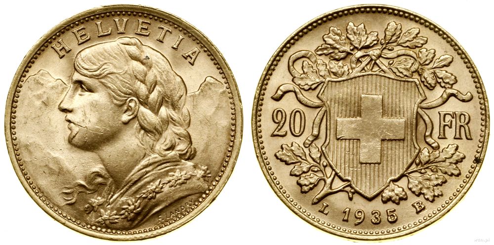 Szwajcaria, 20 franków, 1935 L-B