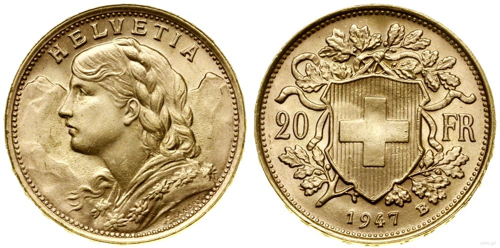 Szwajcaria, 20 franków, 1947 B
