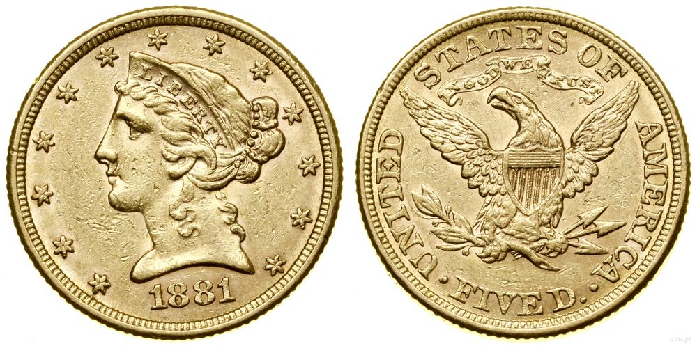 Stany Zjednoczone Ameryki (USA), 5 dolarów, 1881