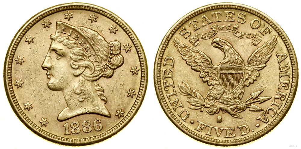 Stany Zjednoczone Ameryki (USA), 5 dolarów, 1886 S
