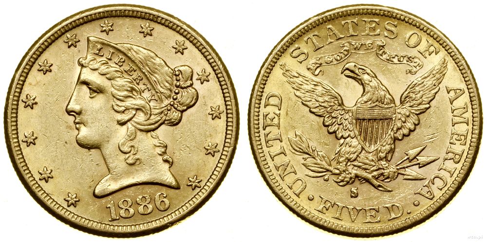 Stany Zjednoczone Ameryki (USA), 5 dolarów, 1886 S