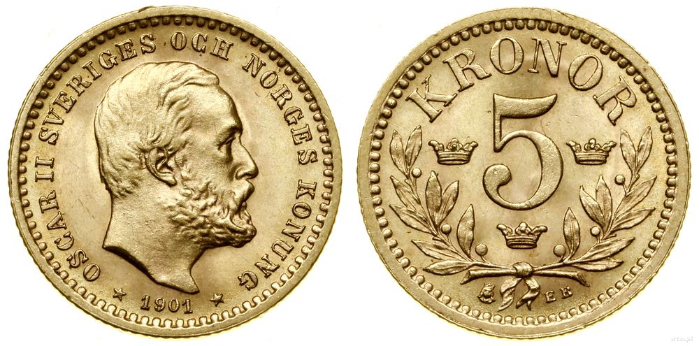 Szwecja, 5 koron, 1901 EB