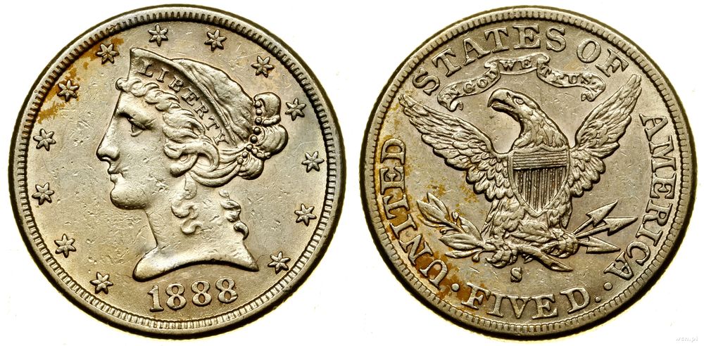 Stany Zjednoczone Ameryki (USA), 5 dolarów, 1888 S