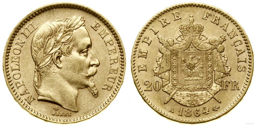 Francja, 20 franków, 1864 A