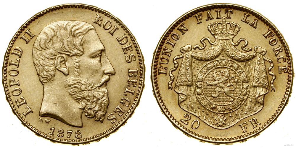 Belgia, 20 franków, 1878