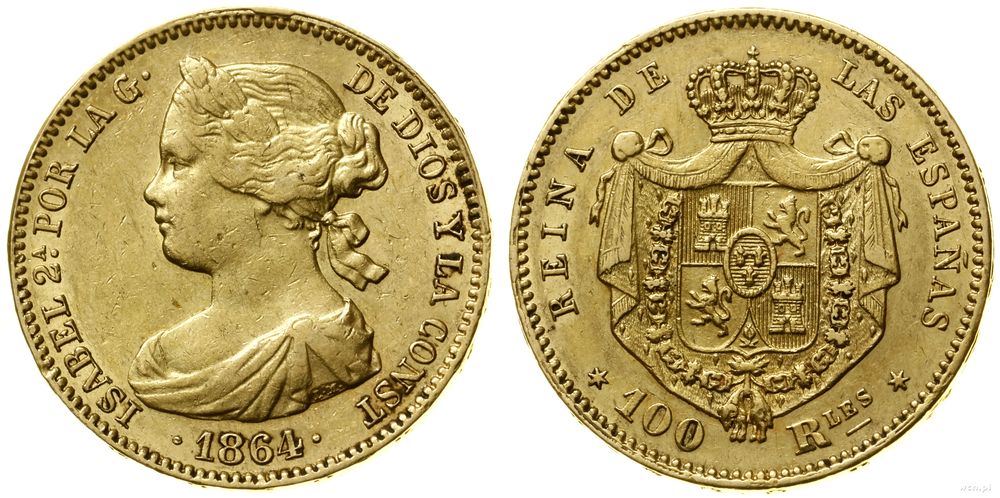 Hiszpania, 100 reali, 1864