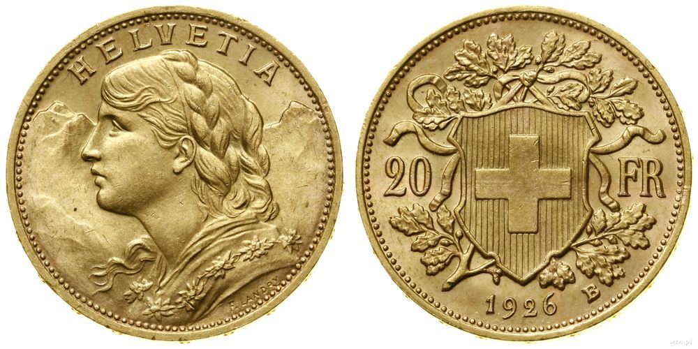 Szwajcaria, 20 franków, 1926 B