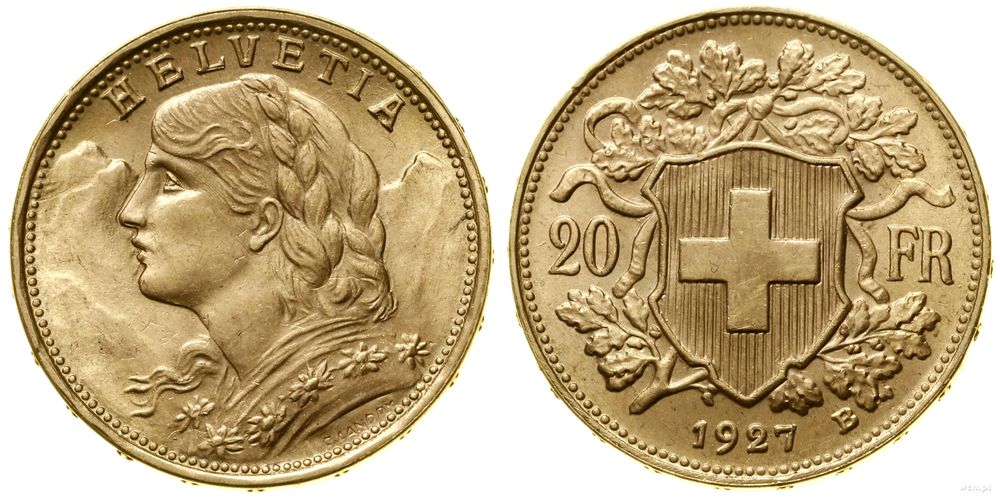 Szwajcaria, 20 franków, 1927 B