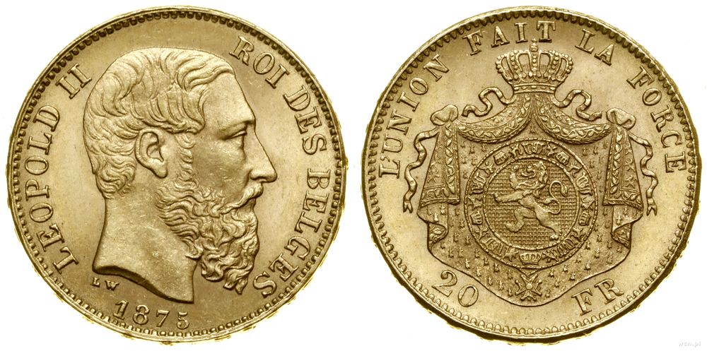 Belgia, 20 franków, 1875 LW