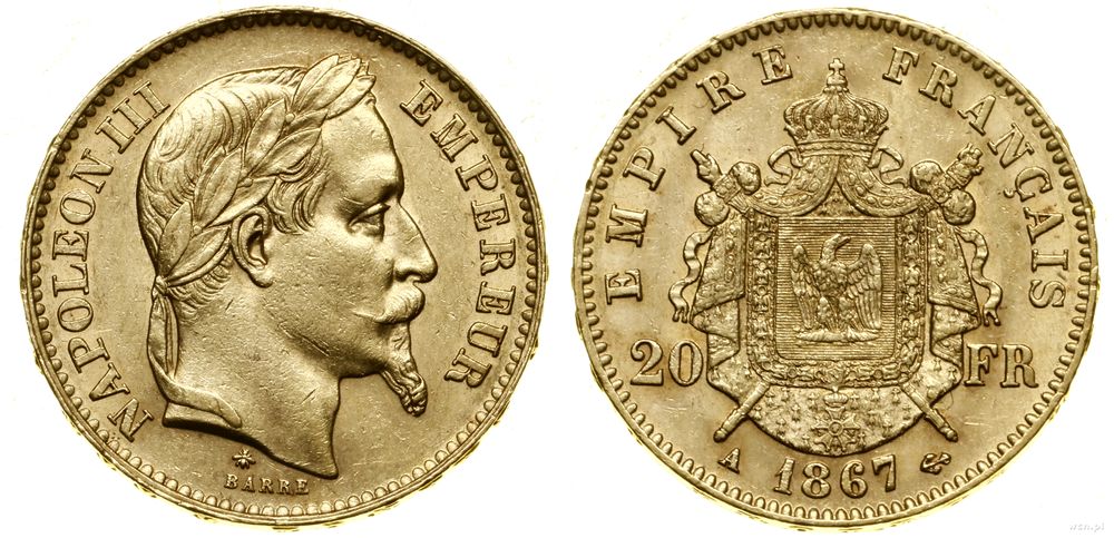 Francja, 20 franków, 1867 A
