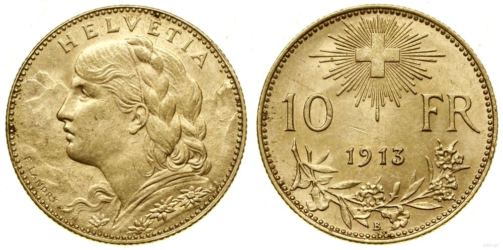 Szwajcaria, 10 franków, 1913 B