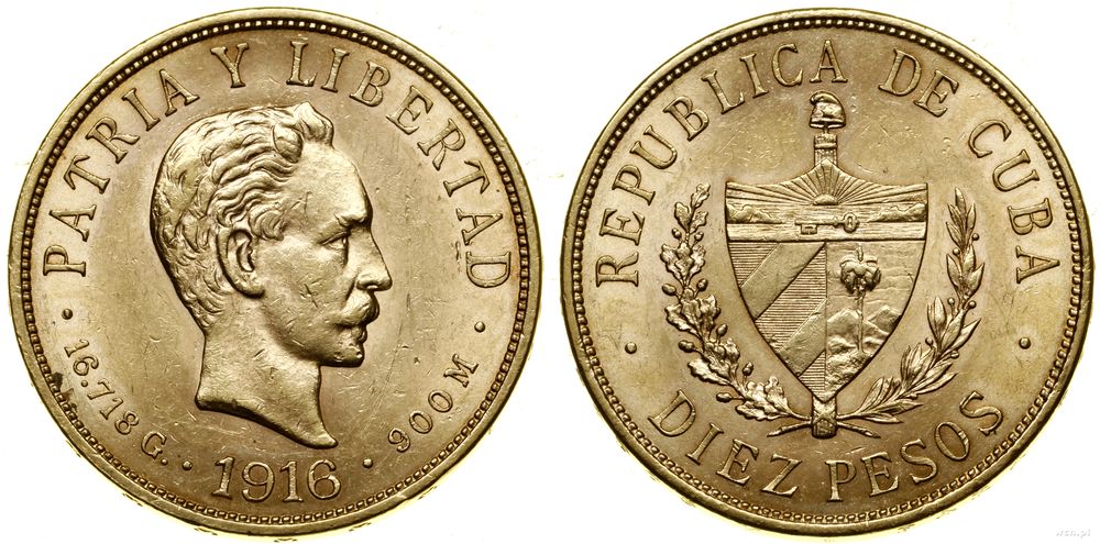 Kuba, 10 peso, 1916
