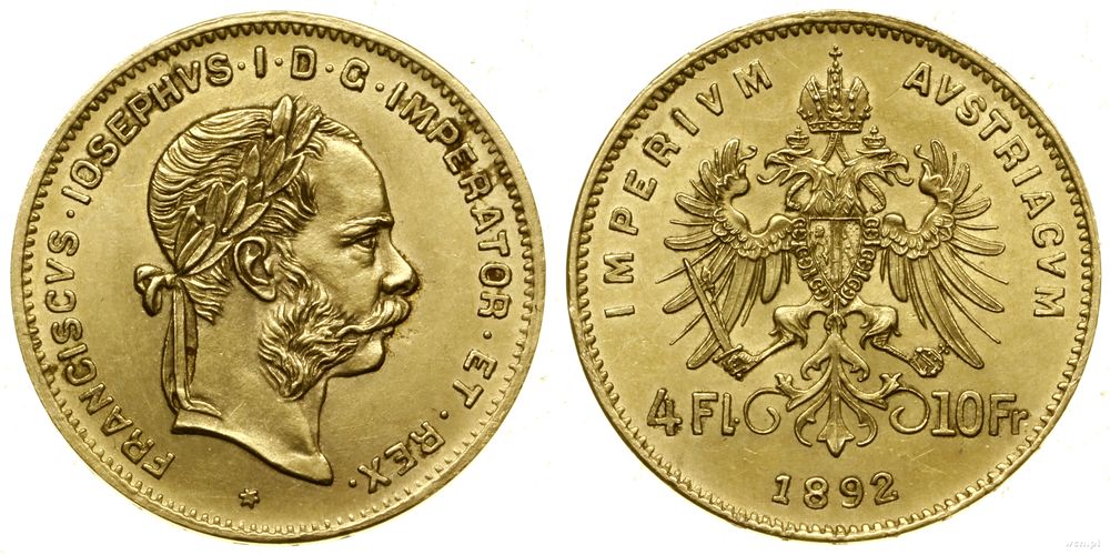 Austria, 4 floreny = 10 franków, 1892