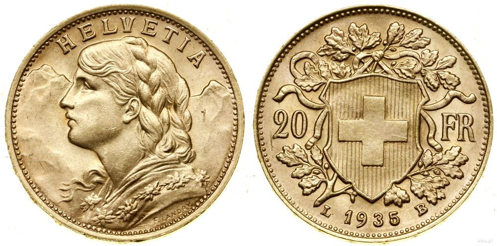 Szwajcaria, 20 franków, 1935 L-B