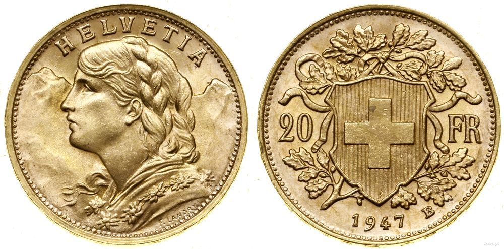 Szwajcaria, 20 franków, 1947 B