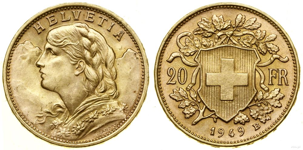 Szwajcaria, 20 franków, 1949 B
