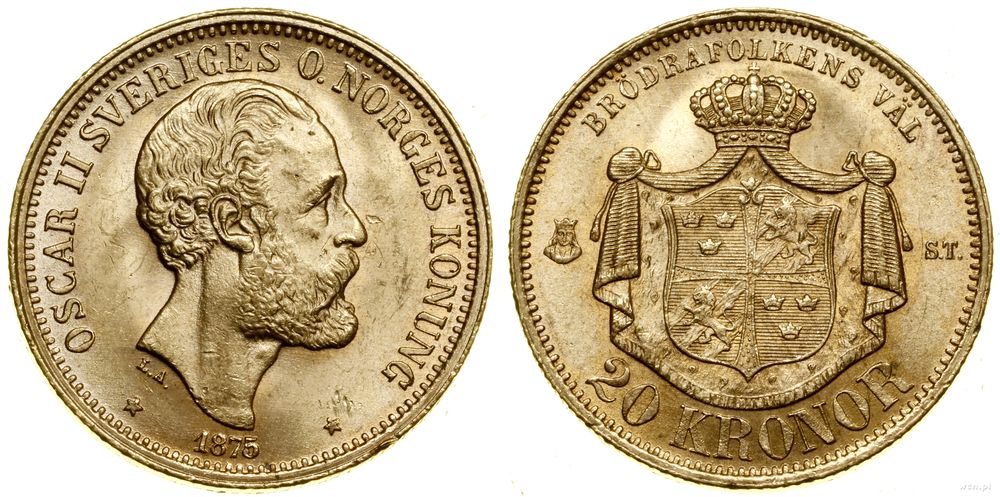 Szwecja, 20 koron, 1875 ST